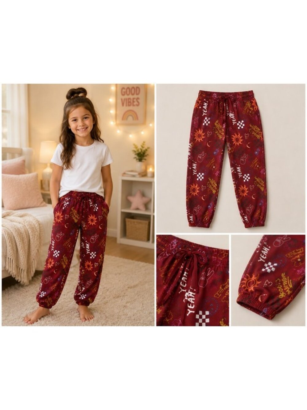 Art Class Girls Red Graphic Lounge Pajama Pants Drawstring Sleepwear Medium